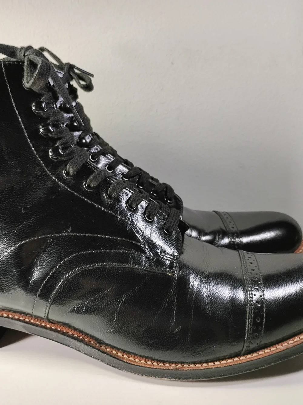 Stacy Adams Men's 10.5 Black Leather Cap Toe Lace Up Dress Boots